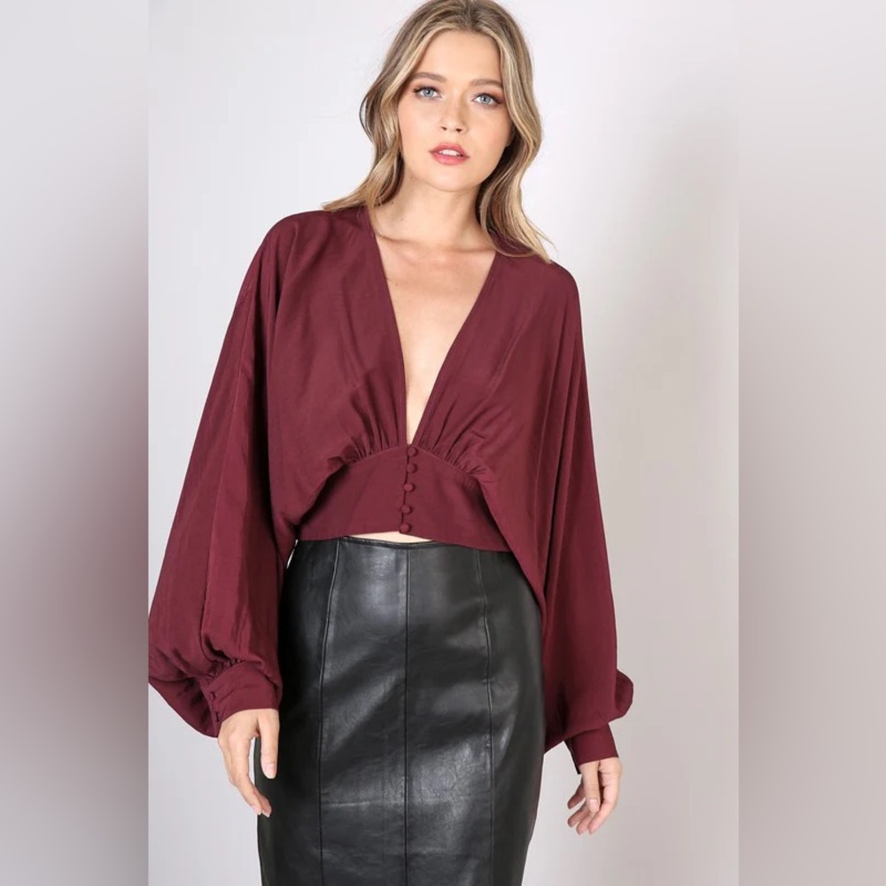 DO+BE Burgundy V-Neck Blouse